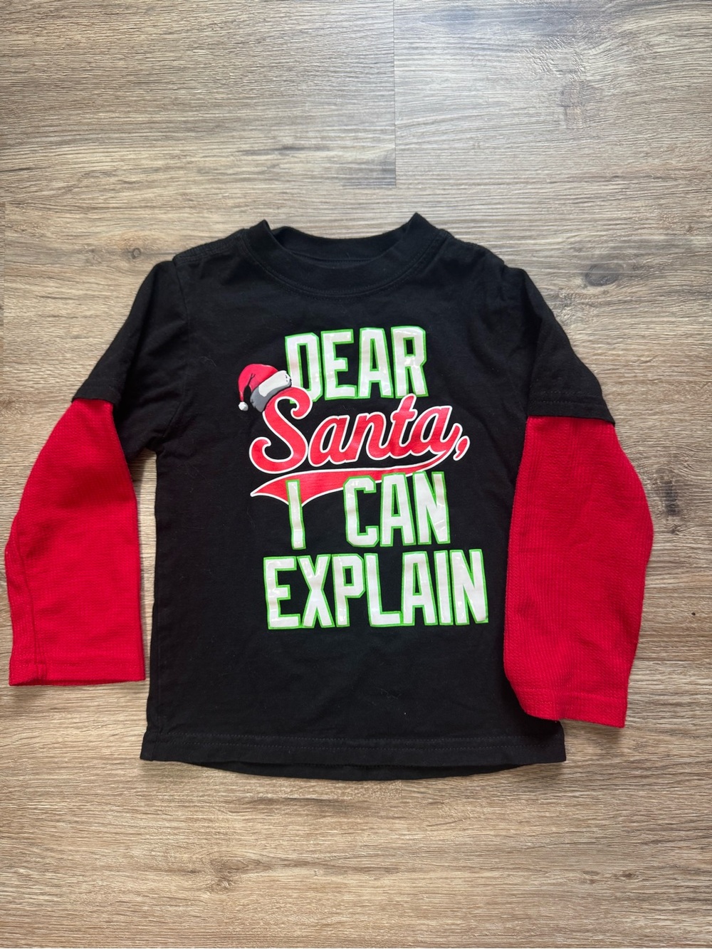 Holiday Time Christmas Shirt – “Dear Santa, I Can Explain” – Black Long Sleeve